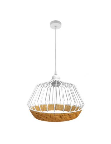 Colgante Hugo 1xe27 Blanco/natural Regx36x36cm C/metal Y Rattan
