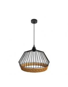 Hugo 1xe27 Black/natural Regx36x36cm Pendant W/metal And Rattan