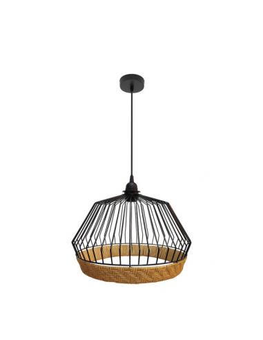 Colgante Hugo 1xe27 Negro/natural Regx36x36cm C/metal Y Rattan