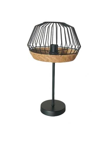 Hugo 1xe27 Black/natural table lamp 46x25x25cm C/metal And Rattan