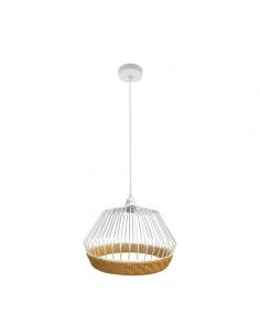 Hugo 1xe27 White/natural Regx25x25cm Pendant W/metal And Rattan