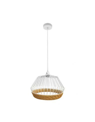 Hugo 1xe27 White/natural Regx25x25cm Pendant W/metal And Rattan