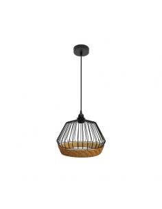 Hugo 1xe27 Black/natural Pendant Regx25x25cm C/metal And Rattan