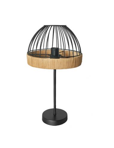 Sobremesa Gaston 1xe27 Negro/natural 46x25x25cm C/metal Y Rattan