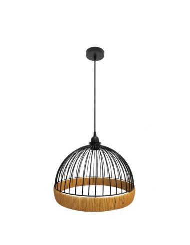 Colgante Gaston 1xe27 Negro/natural Regx30x30cm C/metal Y Rattan