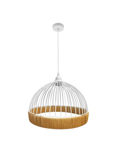 Colgante Gaston 1xe27 Blanco/natural Regx36x36cm C/metal Y Rattan