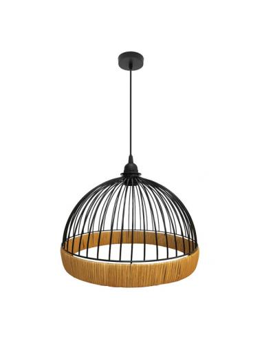 Colgante Gaston 1xe27 Negro/natural Regx36x36cm C/metal Y Rattan