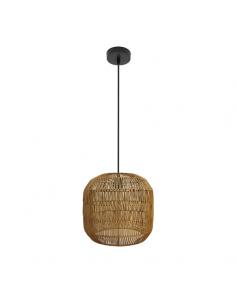 Fabio 1xe27 Black/natural Regx28x28cm Pendant W/metal And Rattan