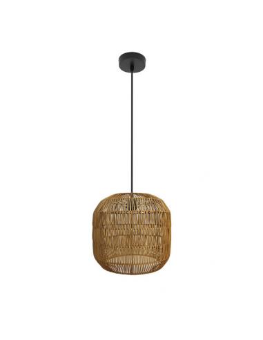Fabio 1xe27 Black/natural Regx28x28cm Pendant W/metal And Rattan