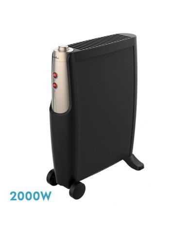 Radiador De Mica Imperial 2000w 2elem Negro/oro 2potencias Antivuelco,termostato,c/ruedas 66x48,5x23cm