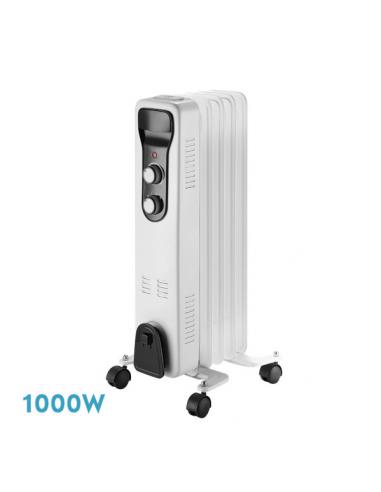 Radiador Aceite Brasilia 1000w 5elementos Blanco/negro 3potencias Antivuelco Termostato Reg.seguridad Asa 59,5x25,5x24cm