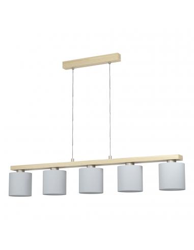 EGLO 98591 - CASTRALVO Hanging Lamp made of Wood in Steel, matte nickel-wood, brown and Textile