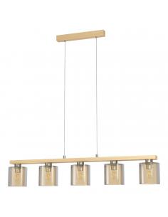 EGLO 98592 - CASTRALVO Hanging Lamp made of Wood in Steel, matte nickel-wood, brown