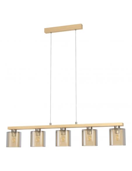 EGLO 98592 - CASTRALVO Hanging Lamp made of Wood in Steel, matte nickel-wood, brown