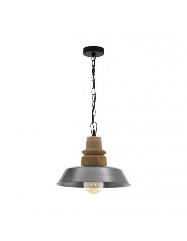 EGLO 33024 - RIDDLECOMBE Wooden Hanging Lamp in Wood, brown steel, silver
