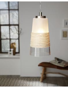 EGLO 49151 - BURNHAM Wooden pendant lamp in matte nickel steel and raffia, glass 2