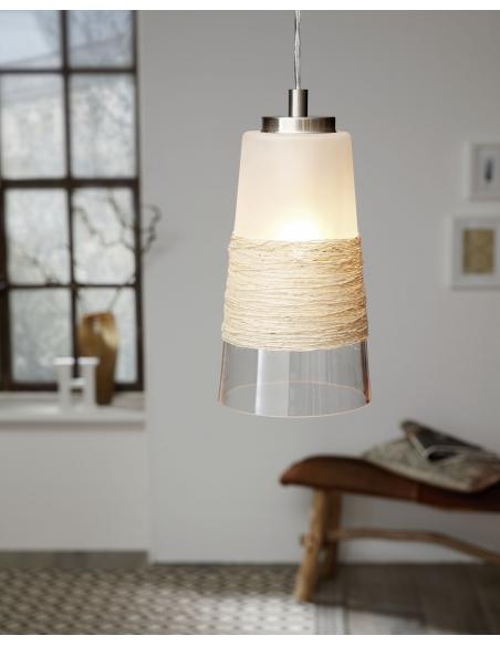 EGLO 49151 - BURNHAM Pendant lamp in Steel and Raffia, glass