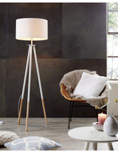 EGLO 49156 - BIDFORD Lámpara de Salón en Madera, acero marrón, blanco y Textil 2