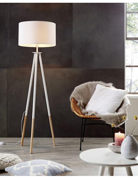 EGLO 49156 - BIDFORD Lámpara de pie en Madera, acero y Textil
