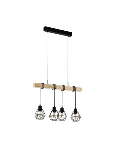 4-light pendant lamp steel and wood - EGLO Townshend5 - 44075