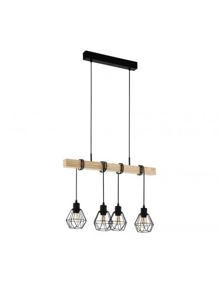 4-light pendant lamp steel and wood - EGLO Townshend5 - 44075