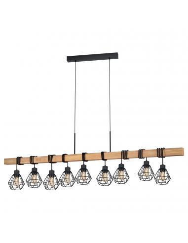 EGLO 44077 - TOWNSHEND 5 Hanging Lamp in Wood in Steel, black wood, brown