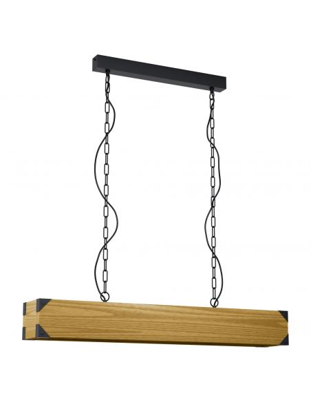 EGLO 43159 - HARBOROUGH Wooden Pendant Lamp in Black Steel and Wood