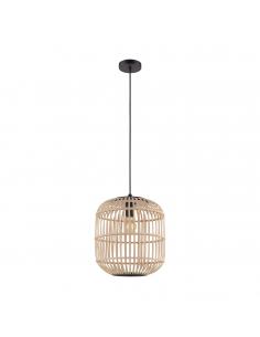 EGLO 43216 - BORDESLEY Wooden Pendant Lamp in Black Steel and Wood