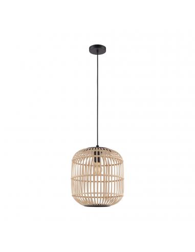 EGLO 43216 - BORDESLEY Wooden Pendant Lamp in Black Steel and Wood
