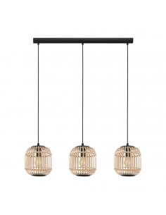 EGLO 43217 - BORDESLEY Wooden Pendant Lamp in Black Steel and Wood