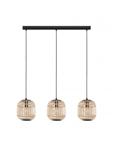 EGLO 43217 - BORDESLEY Wooden Pendant Lamp in Black Steel and Wood