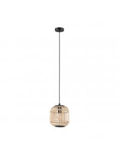 EGLO 43231 - BORDESLEY Wooden Pendant Lamp in Black Steel and Wood