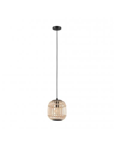 EGLO 43231 - BORDESLEY Wooden Pendant Lamp in Black Steel and Wood