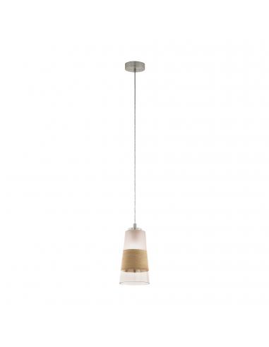 EGLO 49151 - BURNHAM Wooden pendant lamp in matte nickel steel and raffia, glass