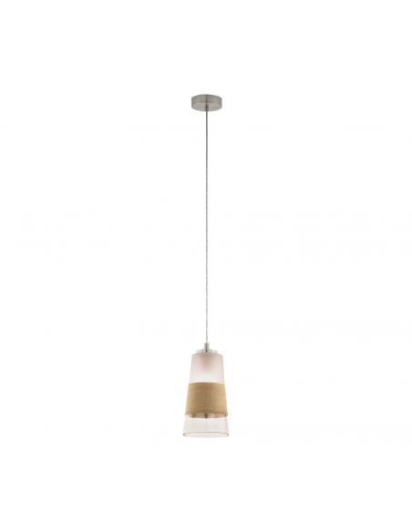 EGLO 49151 - BURNHAM Wooden pendant lamp in matte nickel steel and raffia, glass