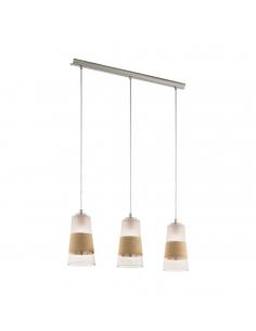 EGLO 49152 - BURNHAM Wooden pendant lamp in matte nickel steel and raffia, glass