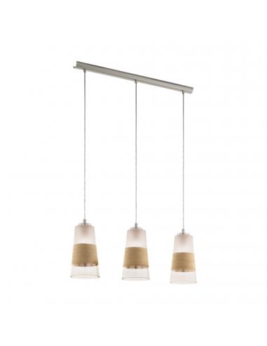 EGLO 49152 - BURNHAM Wooden pendant lamp in matte nickel steel and raffia, glass