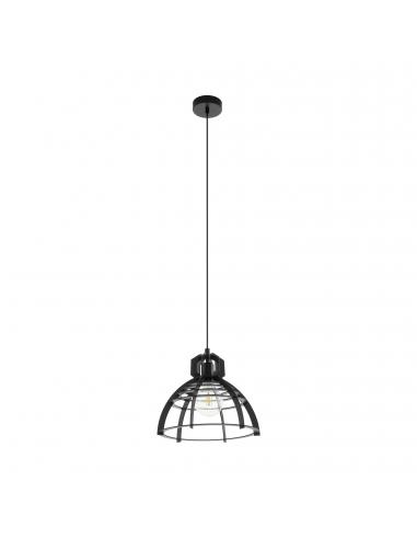 EGLO 49158 - IPSWICH Wooden Pendant Lamp in Black Steel and Wood