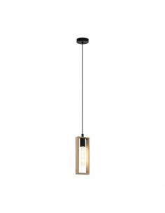 EGLO 44051 - LITTLETON Wooden Pendant Lamp in Black Steel and Wood