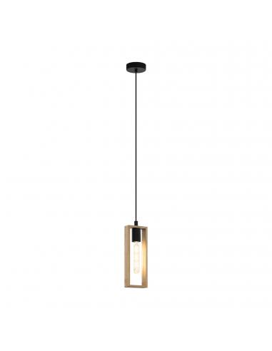 EGLO 44051 - LITTLETON Wooden Pendant Lamp in Black Steel and Wood