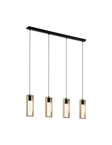EGLO 44053 - LITTLETON Wooden Pendant Lamp in Black Steel and Wood