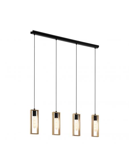 EGLO 44053 - LITTLETON Wooden Pendant Lamp in Black Steel and Wood