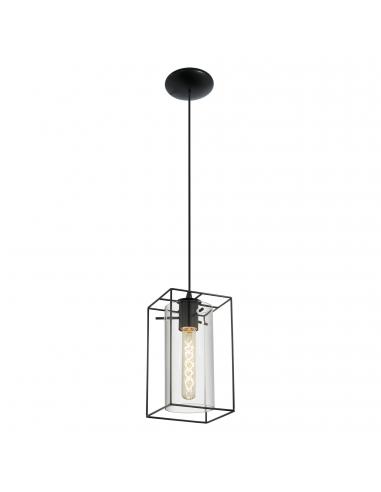 EGLO 49495 - LONCINO Crystal Pendant Lamp in Black Steel and Tinted Glass