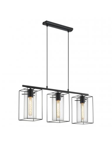 EGLO 49496 - LONCINO Crystal Pendant Lamp in Black Steel and Tinted Glass