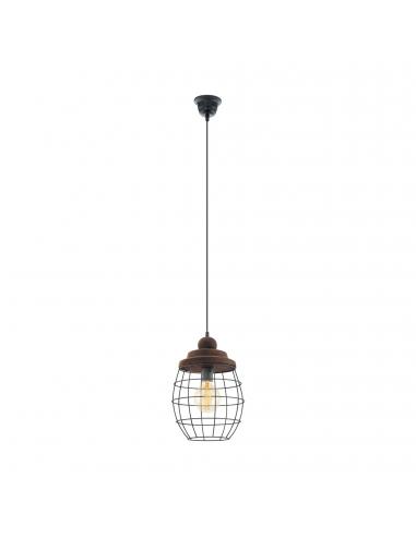 EGLO 49499 - BAMPTON Wooden Pendant Lamp in Black Steel and Wood