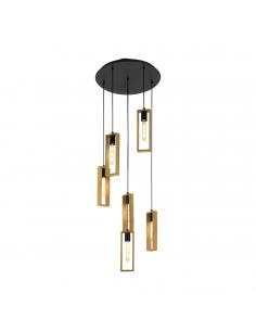 EGLO 44054 - LITTLETON Wooden Pendant Lamp in Black Steel and Wood