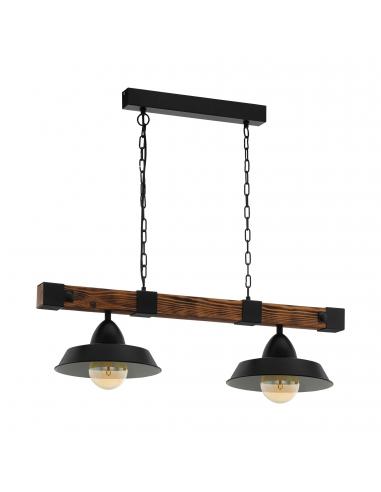 EGLO 44085 - OLDBURY Wooden pendant lamp in Steel, black wood, rustic brown