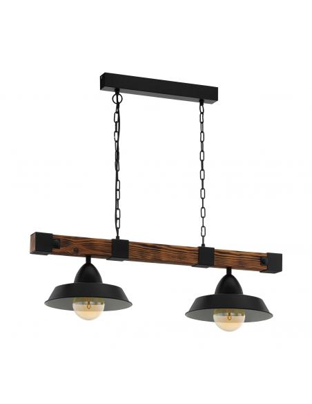 EGLO 44085 - OLDBURY Wooden pendant lamp in Steel, black wood, rustic brown