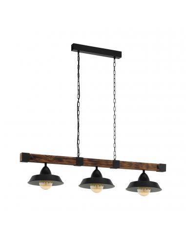 EGLO 44086 - OLDBURY Wooden pendant lamp in Steel, black wood, rustic brown