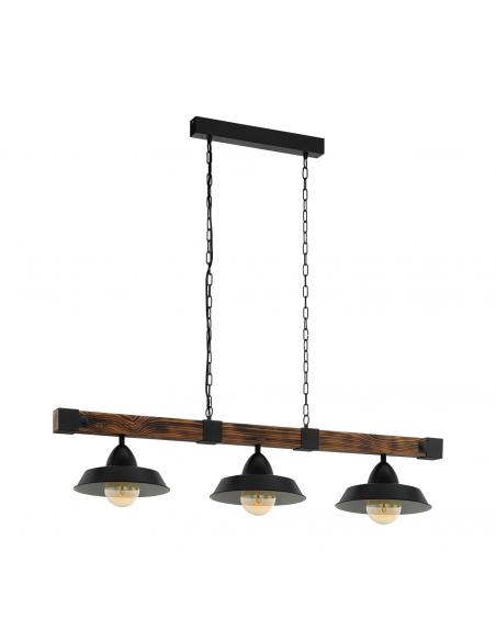 EGLO 44086 - OLDBURY Wooden pendant lamp in Steel, black wood, rustic brown